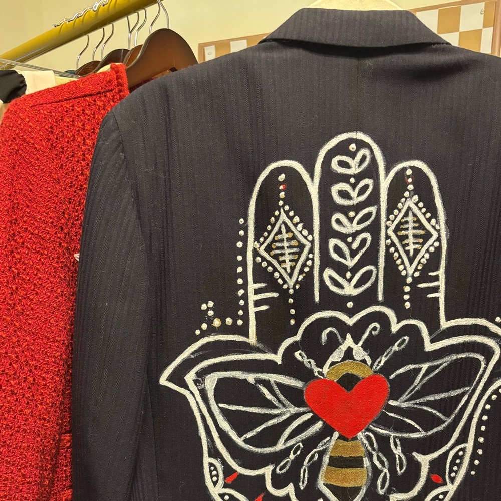 Nicki Blazer with Hamsa and Loving Bee- redesigned and upcycled